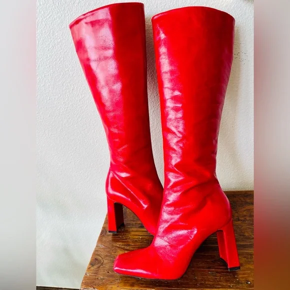New! Zara Red Leather Knee-High Boots Women’s EU Size 39 - Picture 12 of 13